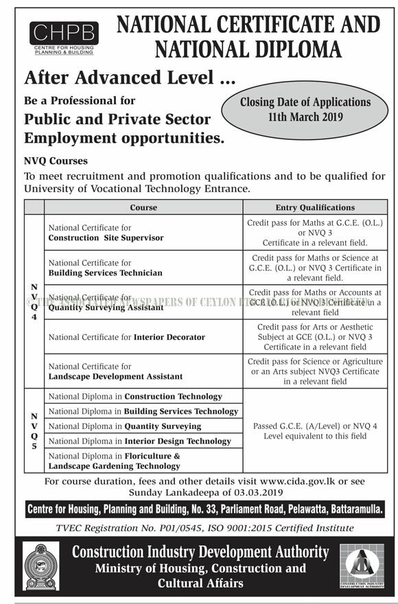 National Certificate & National Diploma - Construction Industry Development Authority